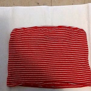 Strapless red and white top